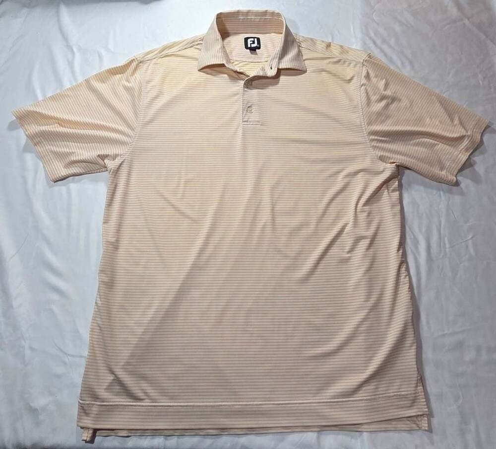 FootJoy Men's Peach & White Striped Golf Polo Shirt Size L